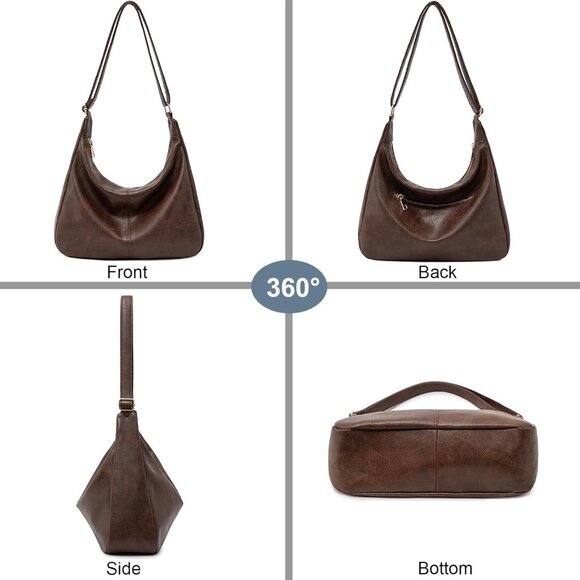 Hobo Bags for Women Foldable Vegan Leather Shoulder Handbag Slouchy Tote Crossbo - Picture 3 of 9